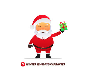 Santa Claus with gift. Merry Christmas and Happy New Year.