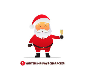 Santa Claus with champagne. Merry Christmas and Happy New Year.