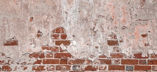 Wreck Red Old Brick Wall With Broken Plaster Background Texture