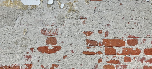 Vintage Red Brick Wall With Shabby White Plaster Texture Backgro