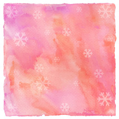 Snowflakes with pink and red paint watercolor