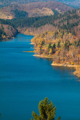      Panoramic view of Lokvarsko lake, beautiful mountain autumn landscape, Lokve, Gorski kotar, Croatia 