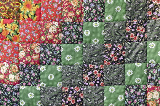 Homemade Patchwork Quilt Background With Colorful Handmade Ethni