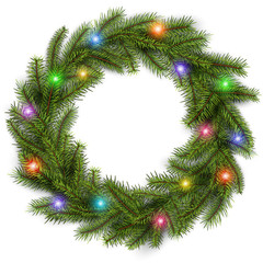 Fototapeta na wymiar Christmas wreath with colorful lights