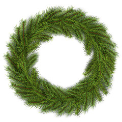 Christmas wreath green fir tree. Vector 3D christmas background.