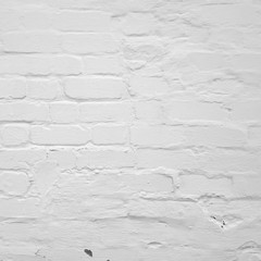 Rectangular White  Washed  Brick Wall With  Shabby Plaster Backg