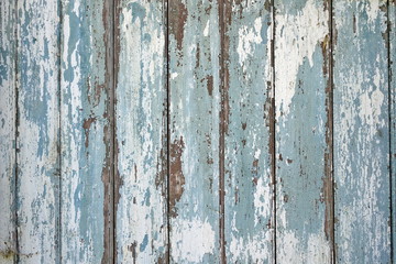 Naklejka premium Old Peeled Blue Shabby Wood Wall Horizontal Vintage Background T