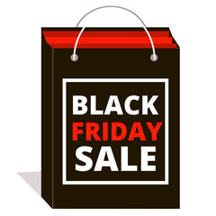Black friday sale. Black Friday banner. Vector illustration. Black paper Shopping bag