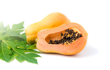 sliced ripe papaya fruit isolated on white background