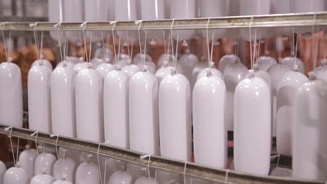 Sausage, bratwurst, salami in a warehouse HD