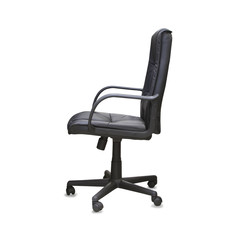 The office chair from black leather. Isolated