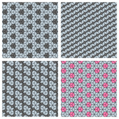 Set of 3d creating illusion cube seamless patterns 