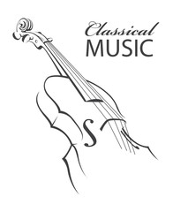 abstract monochrome illustration of violin with text