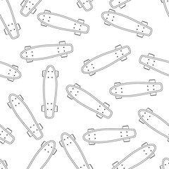 seamless bright pattern white contour cartoon skateboard, for boy and girl