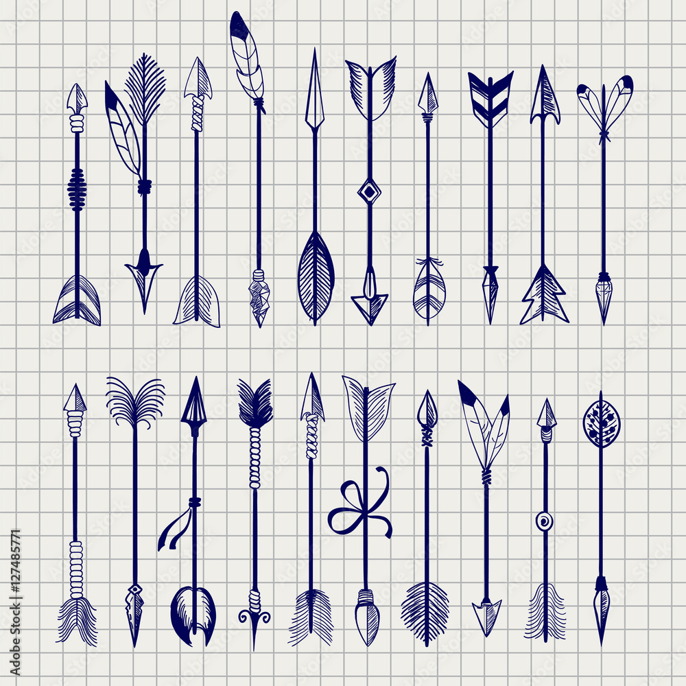 Wall mural ball pen arrows set vector on notebook page