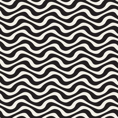Hand Drawn Wavy Horizontal Lines. Vector Seamless Black and White Pattern.