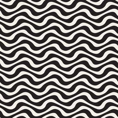 Hand Drawn Wavy Horizontal Lines. Vector Seamless Black and White Pattern.