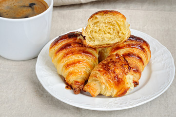 Fresh homemade unfilled croissants for breakfast