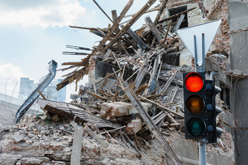 Destroyed buildings and structures.