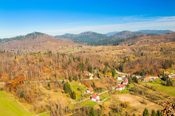 Beautiful town of Lokve in Gorski kotar, Croatia, in autumn, panoramic view 