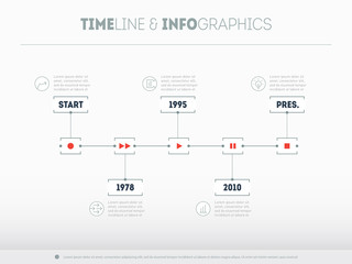 Timeline infographic with icons and buttoms - record, rewind, pl