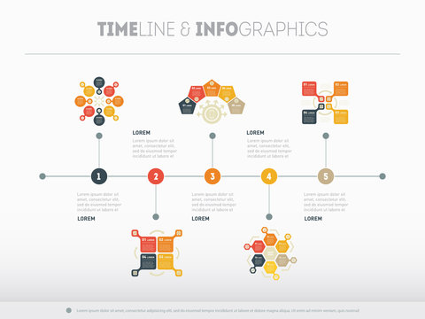 Timeline vector infographic with diagrams and text. Can be used
