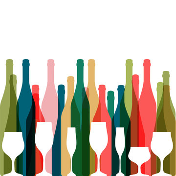 bottles and glasses colored background