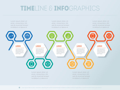 Timeline or report with icons set. Vector infographic of technol