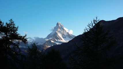 Fototapeta na wymiar the Matterhorn in the Swiss Alps as seen from the Taesch Alp
