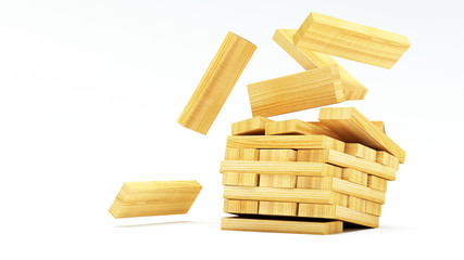 blocks wood game (jenga) on white background