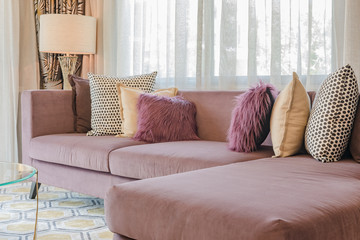 luxury living room design with purple sofa