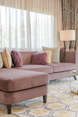 luxury living room design with purple sofa