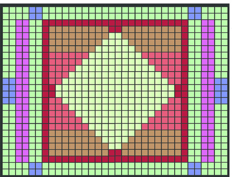 Mosaico de pequenos quadrados com centro em losango verde