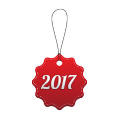 Obraz na płótnie Canvas 2017. New Year holiday red stitched tag.
