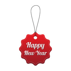 Happy New Year. Red stitched tag.