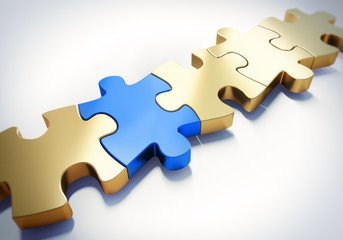 Obraz premium Puzzleteile Blau Gold in Reihe