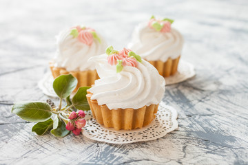 cream cake on a table, selective focus