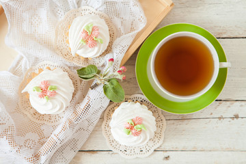 cream cake on a table, selective focus