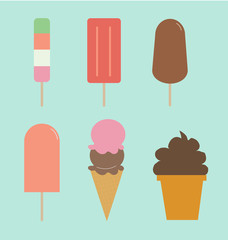 Ice cream set, set of ice-creams and popsicles