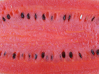 Texture of ripe red watermelon with seed, closed up for background, banner