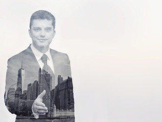 Businessman and New York water view