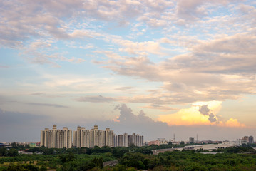 Sky in sunset time with building resident in the city