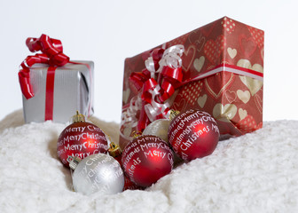 Christmas presents with Christmas decoration balls.