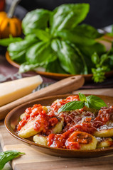 Roasted gnocchi with tomato souce