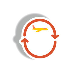 stylish icon in paper sticker style airplane arrows Planet