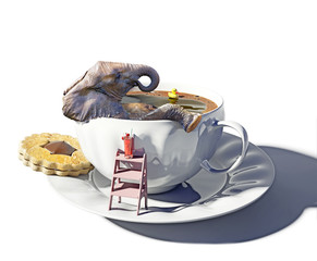 Fototapeta premium elephant and cup of tea as the bathtub