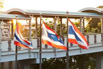 Thai Flag. The three Thai Flag Flab in the evening warm light.