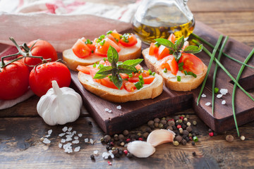sandwiches with tomatoes on a board, selective focus