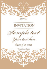 Obraz na płótnie Canvas Ornamental vintage frame for wedding invitations. Invitation cards in an vintage-style. Ornate Pattern. Laser cutting