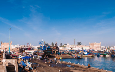 Fototapeta na wymiar Im Hafen von Essaouira; Marokko
